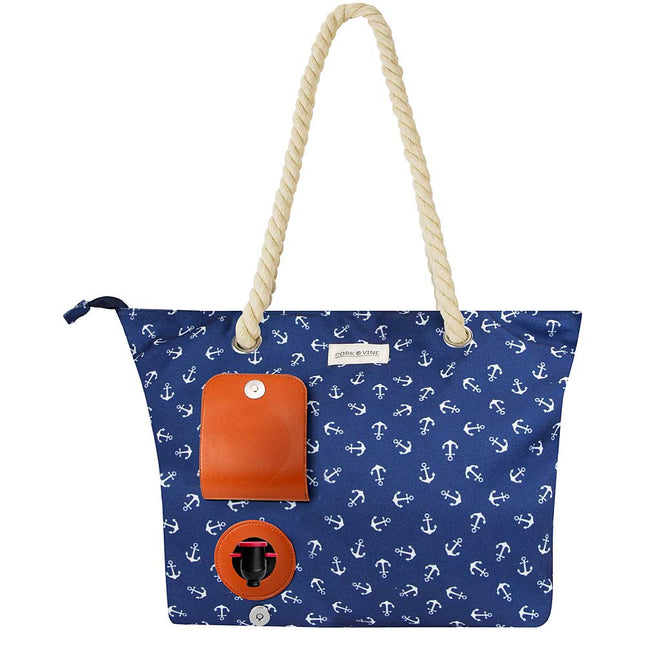 Wine Tote Bag, Navy Anchors Design