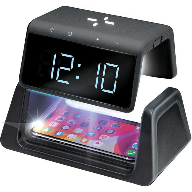 UV-C Sanitizing Clock with Wireless Charging and USB Port