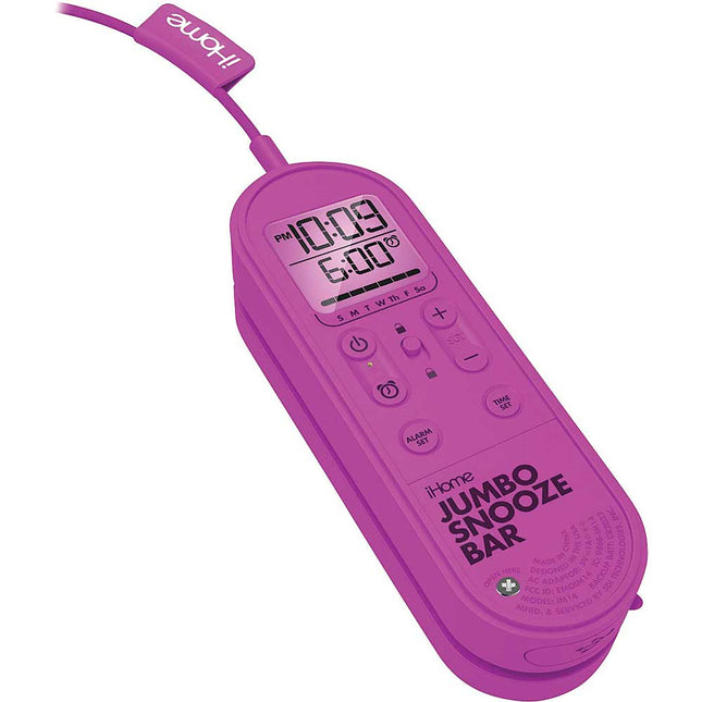 Jumbo Snooze Bar Alarm Clock w/USB Charging, Pink