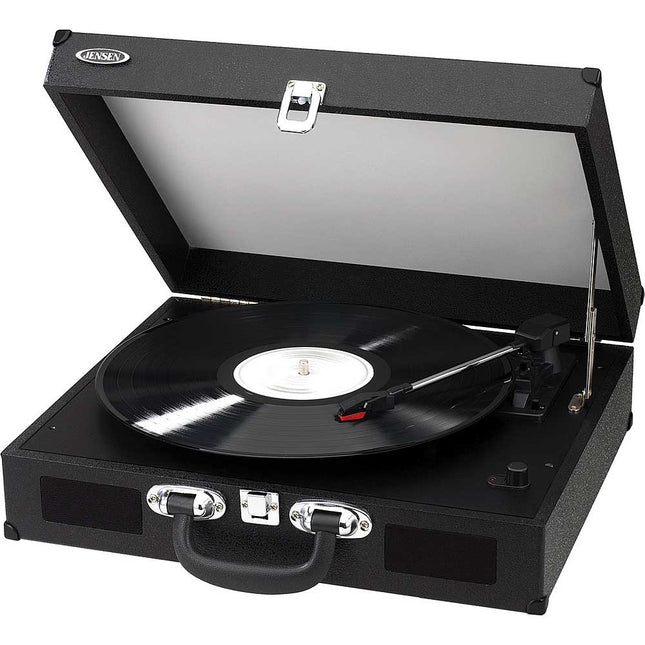 Portable 3-Speed Stereo Turntable with Speakers, Black