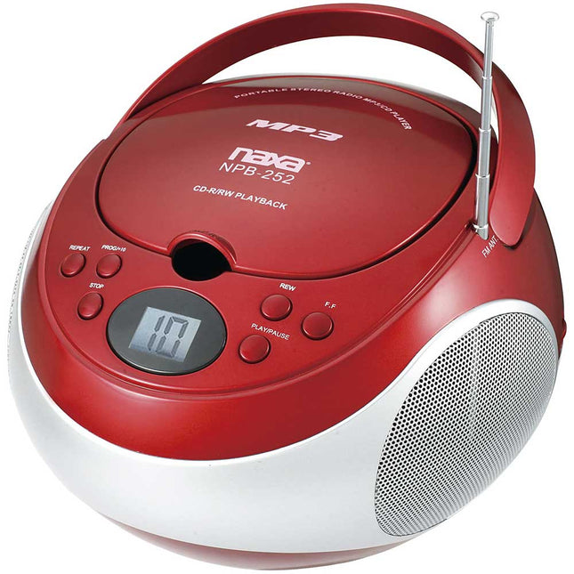 Portable MP3/CD Player with AM/FM Stereo Radio, Red