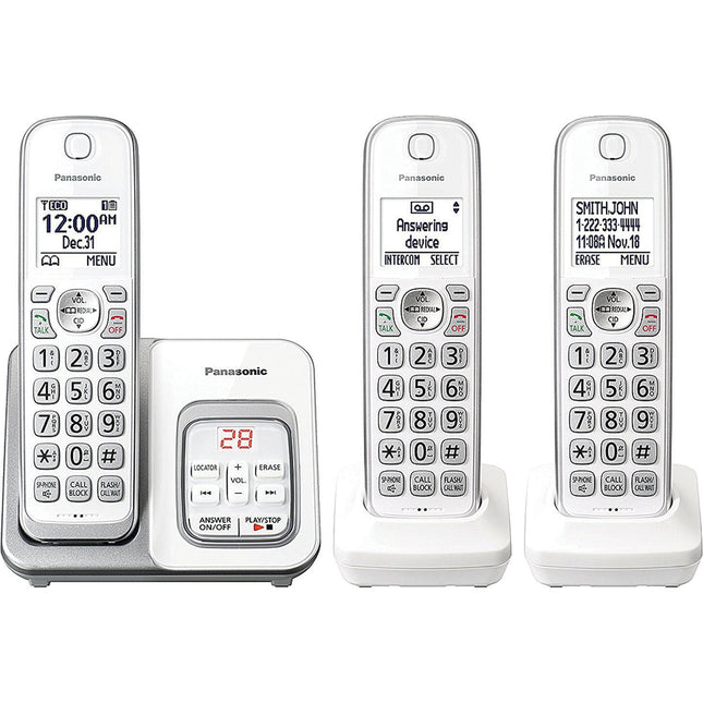 Expandable Cordless Phone with Call Block and Answering Machine, 3 Handsets