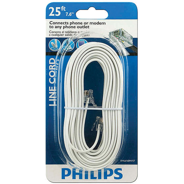 25FT Phone Line Cord, White