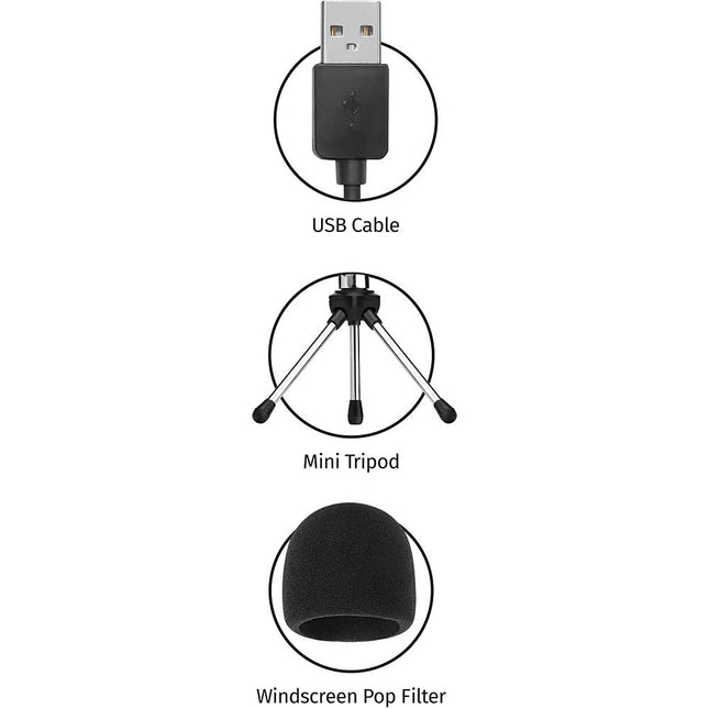 Podcasting KIT: USB Condenser Mic, Mini Tripod & Windscreen POP Filter